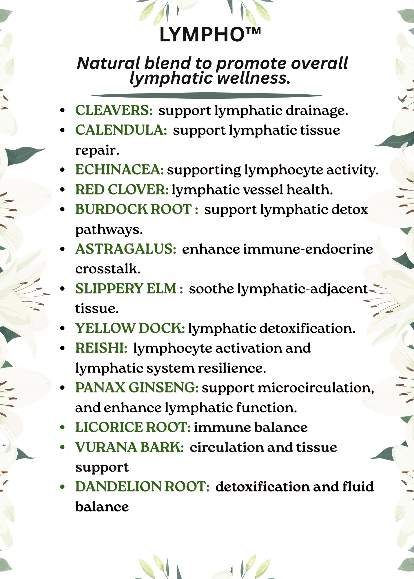 LYMPHO Promotes overall lymphatic wellness naturally.