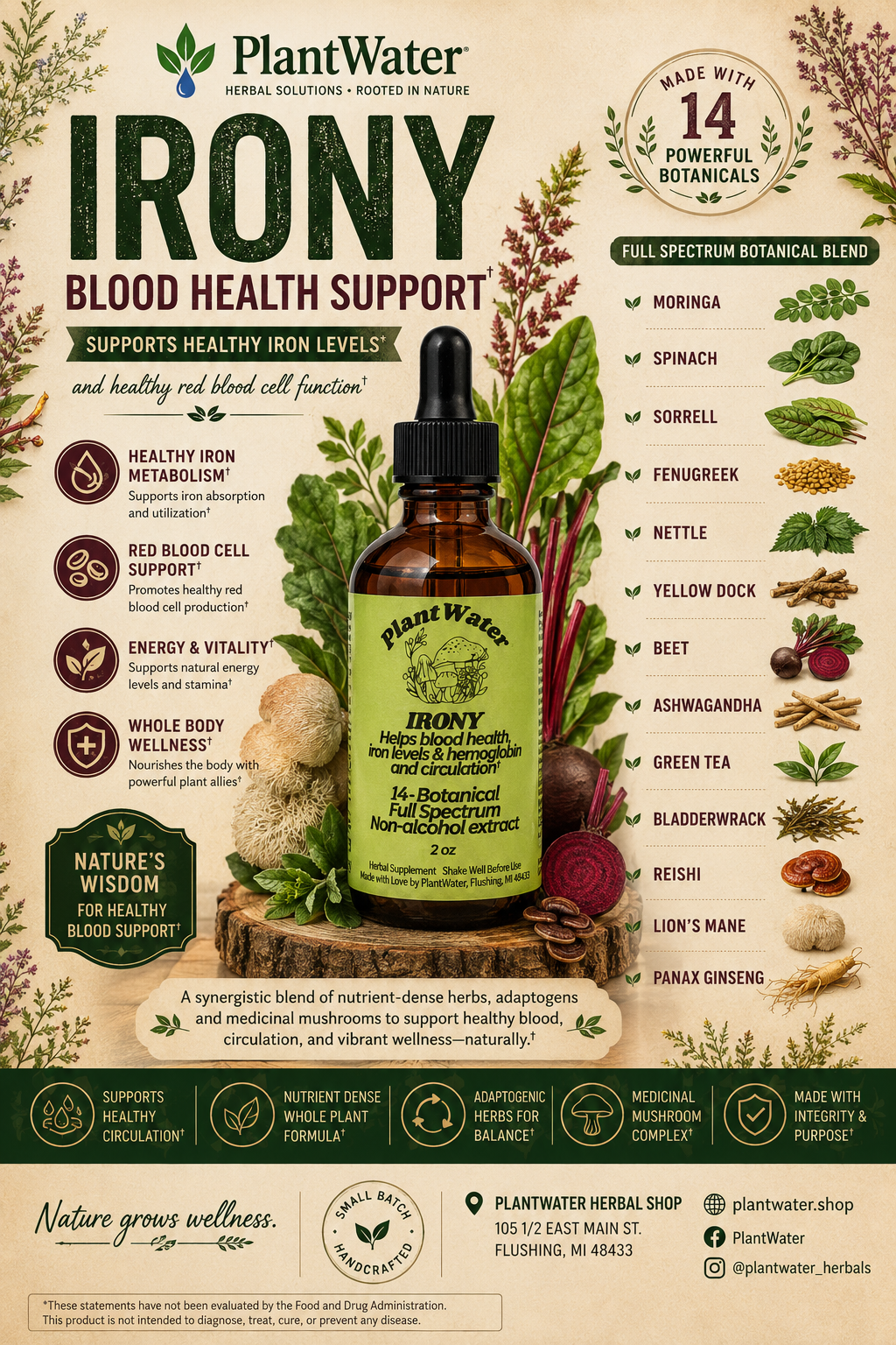 IRONY Supports healthy iron levels and low iron wellness naturally.