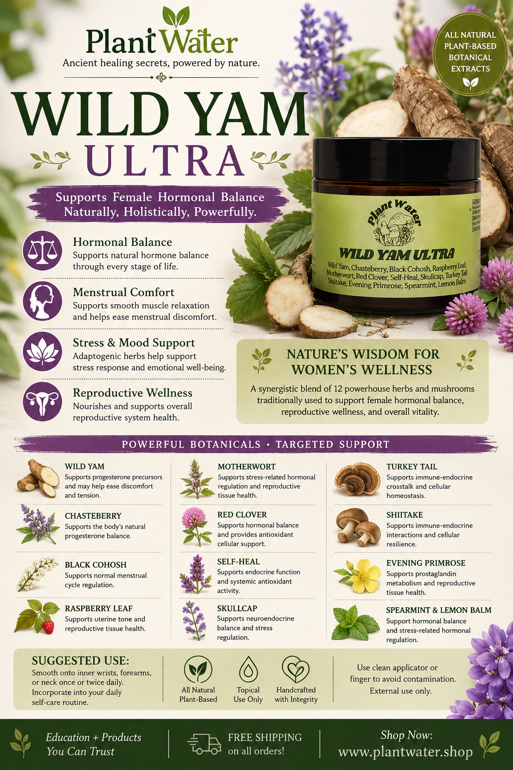 Wild Yam Ultra Creme support for female hormonal benefits naturally.