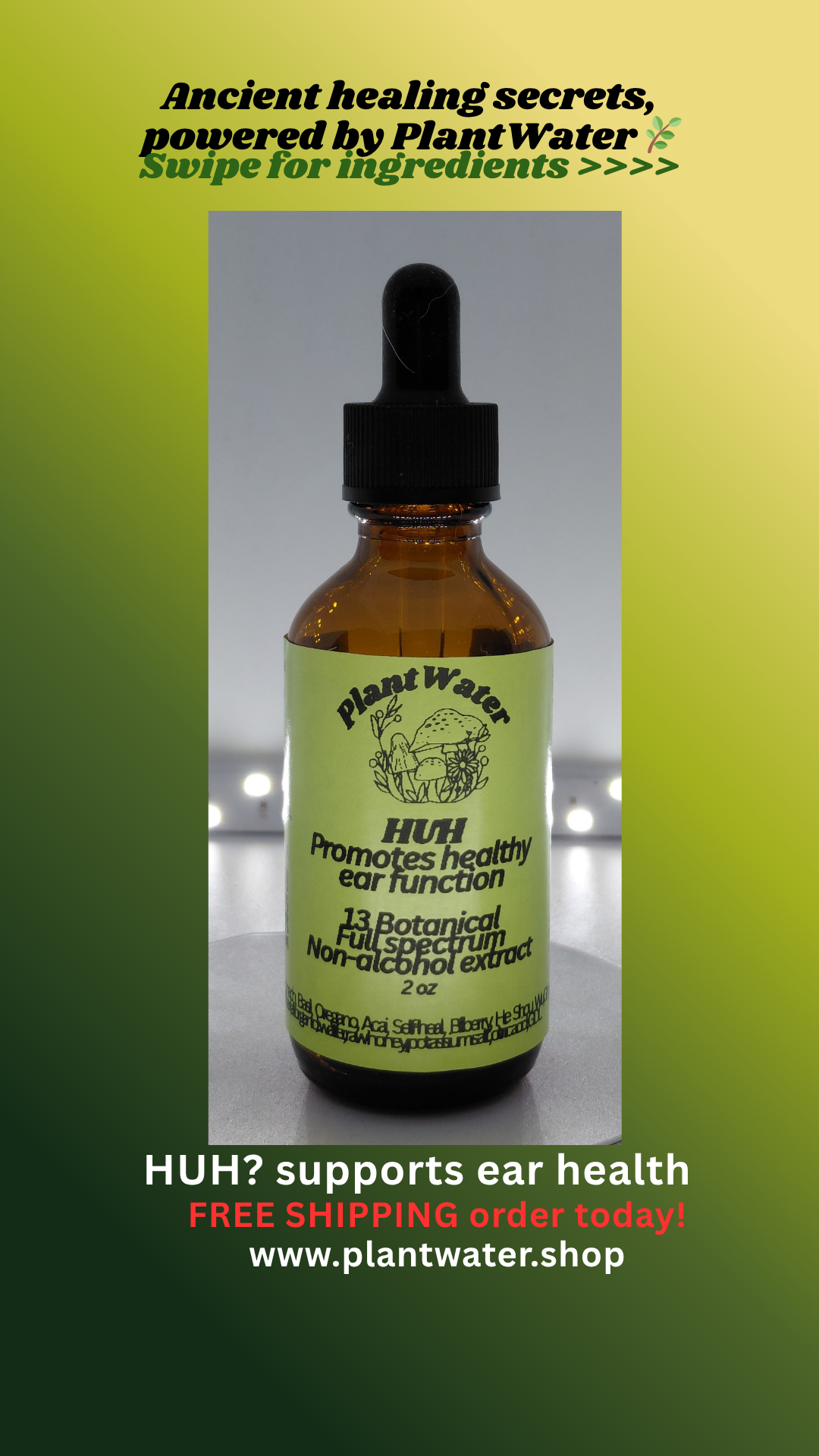 HUH Botanical formula for immune and ear health and auditory support naturally.