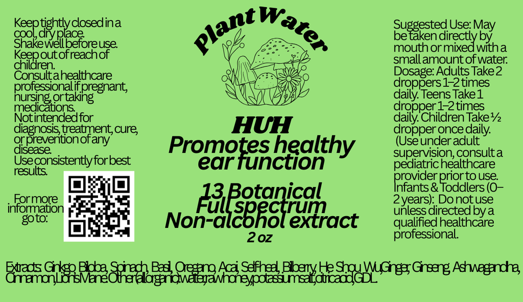 HUH Botanical formula for immune and ear health and auditory support naturally.