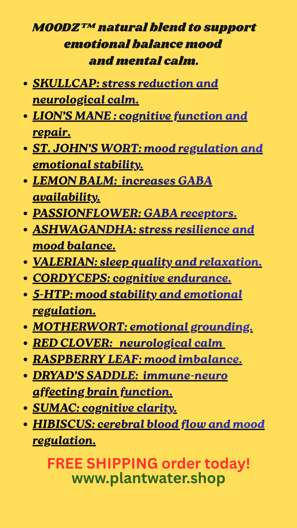 MOODZ Supports everyday emotional and mental wellness naturally.