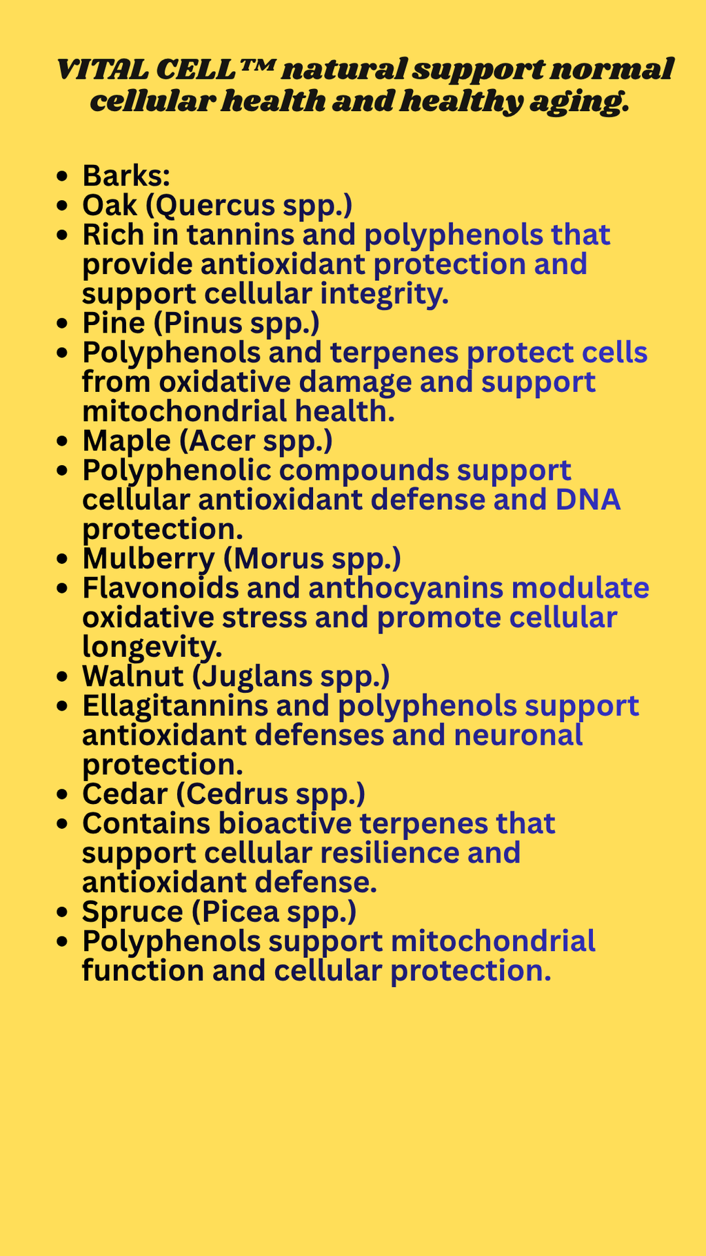 VITAL CELL Helps maintain cellular health against oxidative damage and aging naturally.